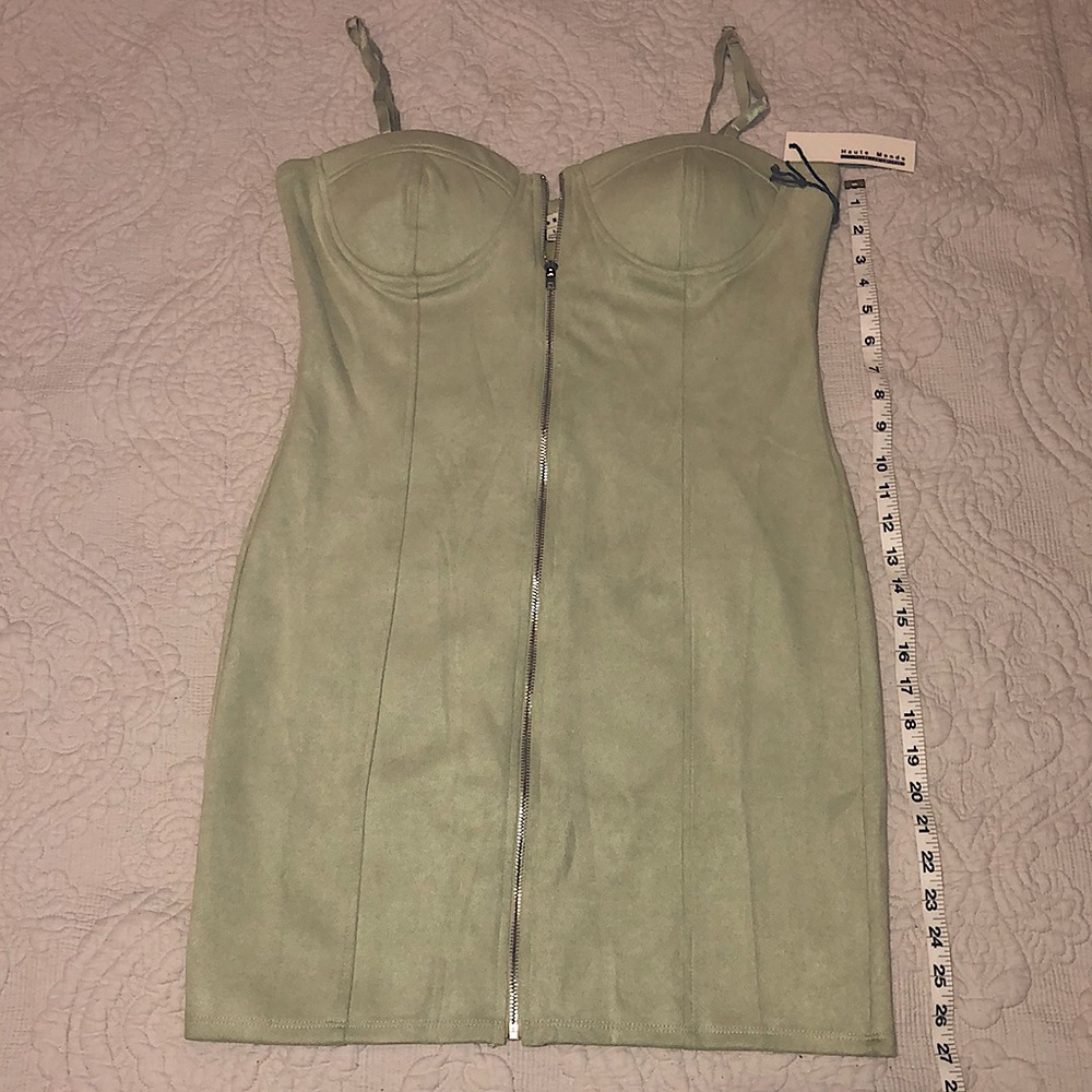 NWT- L Faux Suede Cocktail Dress with Silver Zipper